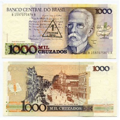 Банкнота 1000 крузейро 1989 год Бразилия