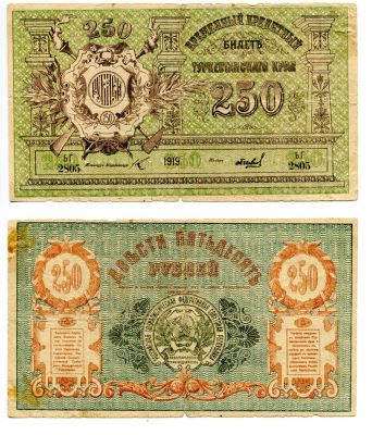 Банкнота (бона) 250 рублей 1919 год Туркестанский край