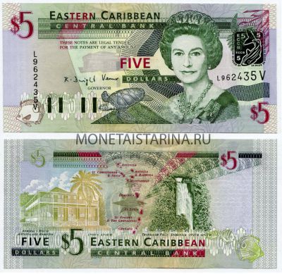 Банкнота (бона) 5 долларов 2003 Англия (Восточные Карибы)