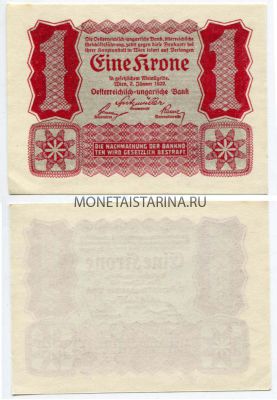 Банкнота 1 крона 1922 год Австрия