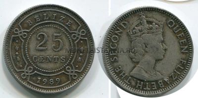Монета 25 центов Белиз 1989 год