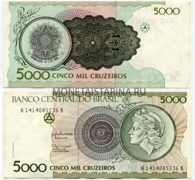 Банкнота 5000 крузейро 1889 года Бразилия