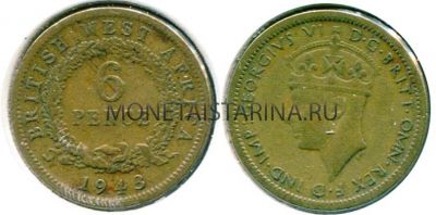 Монета 6 пенcов 1943 год Британская Западная Африка