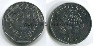 Монета 20 колонов 1983 года Коста-Рика