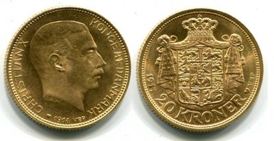 Монета 20 крон 1914 года Дания