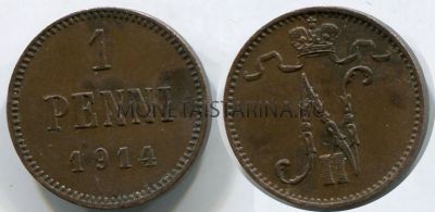 Монета медная 1 пенни 1914 года для Финляндии. Император Николай II