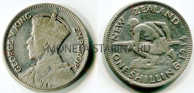 Монета 1 шиллинг 1934 года Новая Зеландия