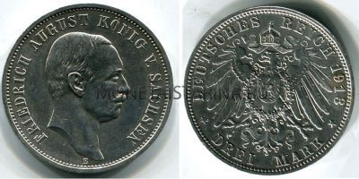 Монета 3 марки 1913 год Германия (Саксония)