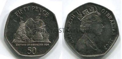 Монета 50 центов 2007 год Гибралтар