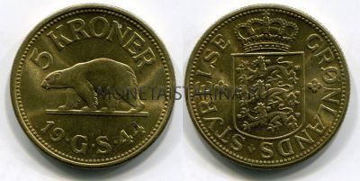 Монета 5 крон 1944 год Гренландия