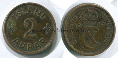 Монета 2 эйре 1940 год Исландия