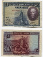Банкнота 25 песет 1928 года. Испания