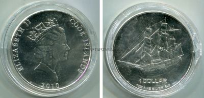 Монета серебряная 1 доллар 2010 года. Острова Кука