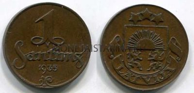 Монета 1 сантим 1935 года Латвия