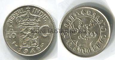 Монета 1/10 гульдена 1942 год Нидерланды (для Индии)