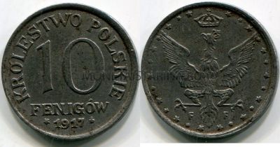 Монета 10 фенигов 1917 года. Королевство Польша