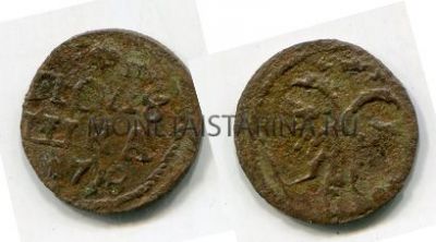 Монета медная полушка 1718 года. Император Петр I Алексеевич