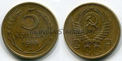 Монета 5 копеек 1955 года СССР
