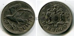 Монета 10 центов 1984 года. Барбадос
