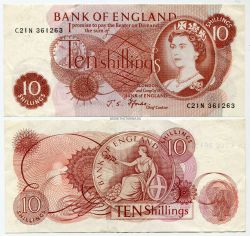 Банкнота 10 шиллингов 1966-1970 г. Великобритания