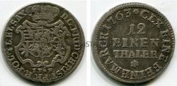 Монета серебряная 1/12 талера 1763 года. Саксония (Германия)