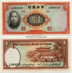 Банкнота 1 юань 1936 года. Китай