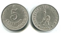 Монета 5 центаво 1903 год Парагвай