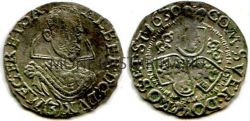 Монета серебряная 3 крейцера 1630 года. Фридланд (Богемия). Чехия