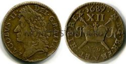 Монета бронзовая 12 пенсов 1689 года. Ирландия.