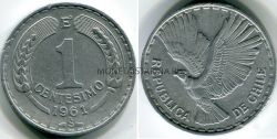 Монета 1 сентесимо 1961 года. Чили