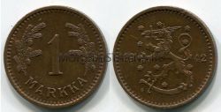 Монета 1 марка 1942 год Финляндия