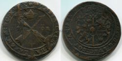 Монета медная 1 эре 1628 года. Швеция