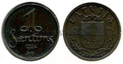 Монета 1 сантим 1924 года Латвия