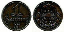 Монета 1 сантим 1932 года Латвия