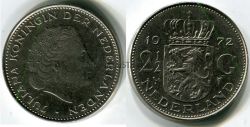 Монета 2 1/2 гульдена 1972 года. Нидерланды