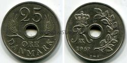 Монета 25 эре 1967 года. Дания
