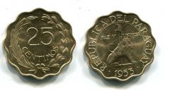 Монета 25  сентимос 1953 год Парагвай