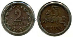 Монета 2 цента 1936 год Литва