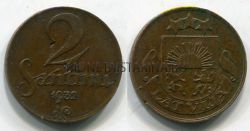 Монета 2 сантима 1932 года Латвия