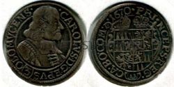 Монета серебряная 3 крейцера 1670 года. г. Оломоуц, провинция Моравия (Чехия)