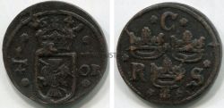 Монета 1/4 эре 1641 года. Швеция
