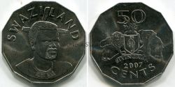 Монета 50 центов 2007 года. Свазиленд