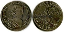 Монета серебряная 6 грошей 1682 года. Польша