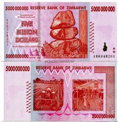 Банкнота 5 биллионов (5 миллиардов)  долларов 2008 года Зимбабве
