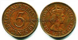 Монета 5 центов 1971 год Маврикий