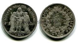 Монета серебряная 1 франк 1901 года Франция