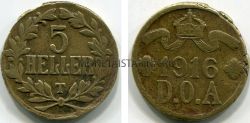 Монета 5 геллеров 1916 года. Германская Восточная Африка