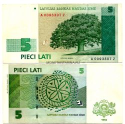 Банкнота 5 лат 1992 года Латвия