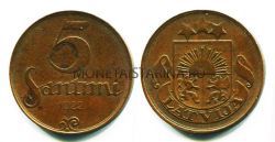Монета 5 сантимов 1922 года Латвия