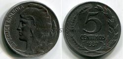 Монета 5 сентимо 1937 года. Испания